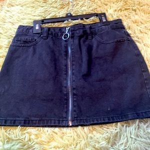 Black denim skirt with silver zipper